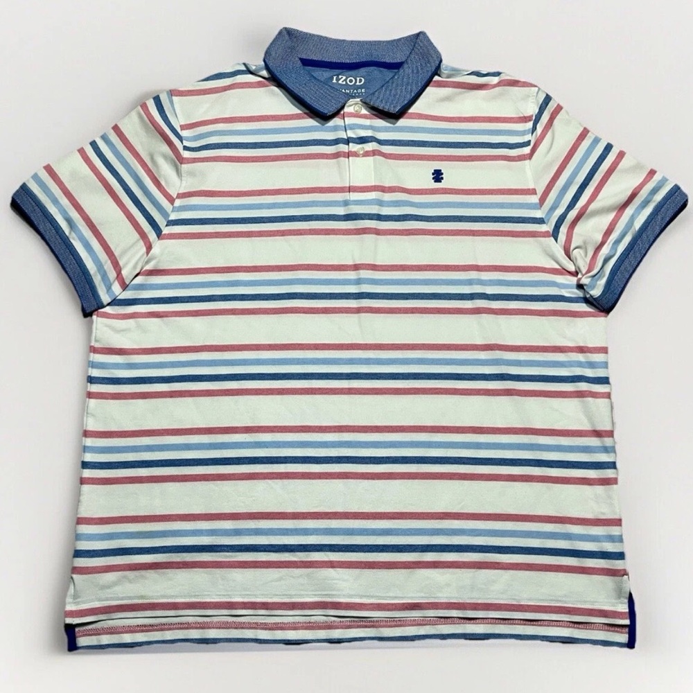 IZOD Advantage Performance Natural Stretch Red White Blue Polo Shirt Size XXL